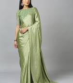 Olive chiffon resham embroidery party wear designer saree