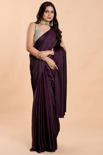 Purple burfi art silk saree with important lycra blouse