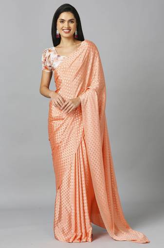 Peach chiffon resham embroidery party wear designer saree