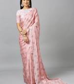 Light pink chiffon resham embroidery party wear designer saree