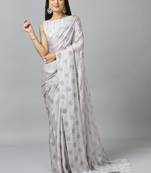 Grey chiffon resham embroidery party wear designer saree