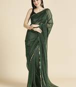 Green fancy fabric sequins work party wear designer saree