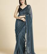 Teal fancy fabric sequins work party wear designer saree