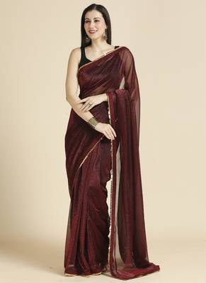 Maroon fancy fabric sequins work party wear designer saree 1
