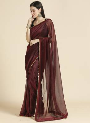 Maroon fancy fabric sequins work party wear designer saree 2