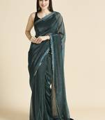 Dark green fancy fabric sequins work party wear designer saree