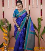 Royal blue dual zari motifs & contrast zari pallu saree