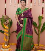 Burgundy dual zari motifs & contrast zari pallu saree