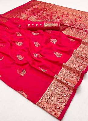 Red two tone handloom weaving silk blend saree with contrast pallu  3