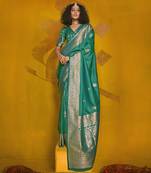 Peacock green two tone handloom weaving silk blend saree with contrast pallu 