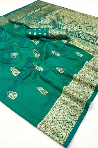 Peacock green two tone handloom weaving silk blend saree with contrast pallu 