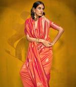 Orange two tone handloom weaving silk blend saree with contrast pallu 