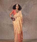 Cream two tone handloom weaving Silk blend saree with contrast pallu 