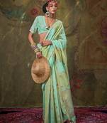 Turquoise & pista cotton silk with tussles on pallu rangkaat weaving saree