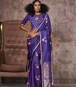 Purple pure satin handloom weaving silk Blend saree
