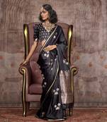 Black pure satin handloom weaving silk Blend saree