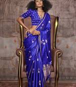 Navy blue pure satin handloom weaving silk Blend saree