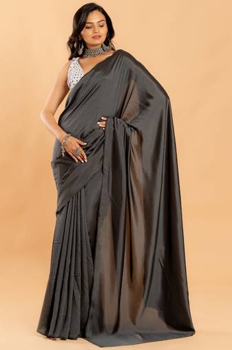 Dark grey burfi silk saree lycra blouse
