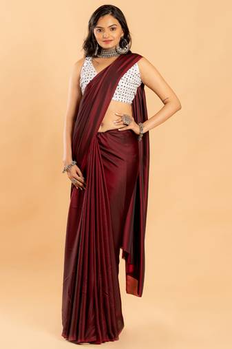 Maroon burfi silk saree lycra blouse