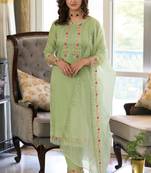 Pista green thread embroidery cotton straight pant- free size stitched(size upto 42")