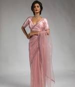 ready to wear pink designer net saree