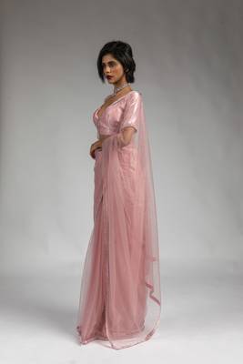 ready made pink designer net saree 3
