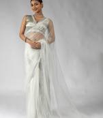 ready to wear white designer net saree