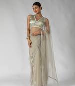 ready to wear grey designer net saree