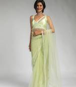 ready to wear pista green designer net saree