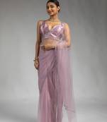 ready to wear lavender designer net saree