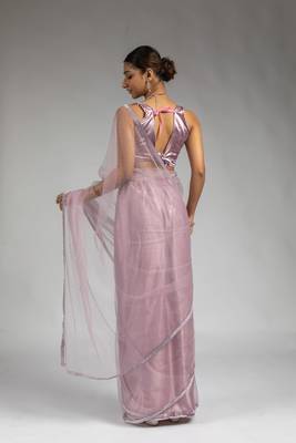 pre draped lavender designer net saree 2