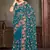Designer teal blue resham zari embroidery work net saree