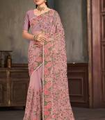 Designer lavender resham zari embroidery work net saree