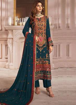 Royal blue heavy faux georgette embroidery pakistani salwar suit 1