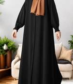 Black front open abaya with zipper opening umbrella flare and matching belt