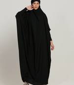 Black one piece jilbab in firdaus with smocky sleeves and attached mouthpiece