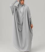 Light grey one piece jilbab in firdaus with smocky sleeves and attached mouthpiece