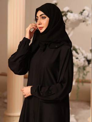 Black abaya in premium praada with designer sleeves and full zipper 1