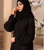 Black abaya in premium praada with designer sleeves and full zipper