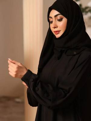 Black abaya in premium praada with designer sleeves and full zipper 3