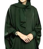 Green abaya kaftan in nida satin with cuff sleeves and zipper opening