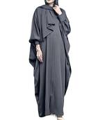 Grey abaya kaftan in nida satin with cuff sleeves and zipper opening