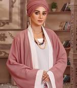 Multi-color abaya with white nida satin inner georgette open shrug and matching hijab