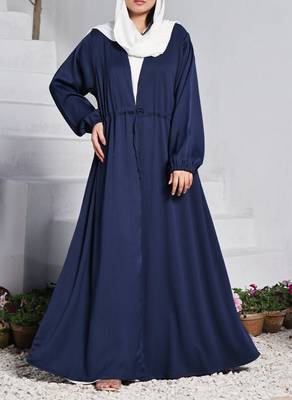 Three pieces abaya set with white nida satin sleeveless inner open abaya and white hijab 2
