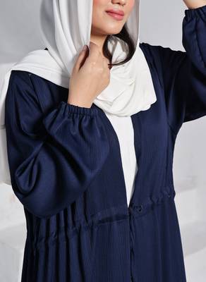 Three pieces abaya set with white nida satin sleeveless inner open abaya and white hijab 4