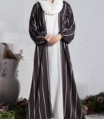 Three pieces abaya set with white nida satin sleeveless inner poly silk open abaya and white hijab