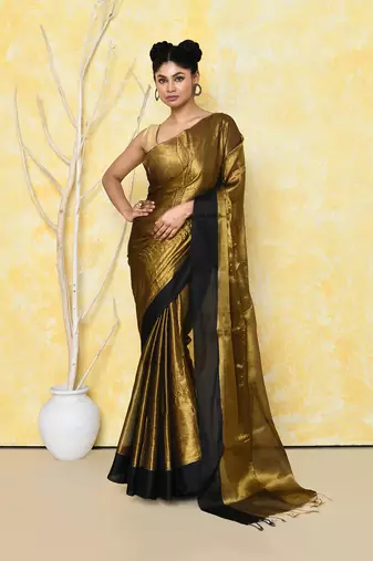 gold organic tissue saree with blouse piece