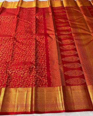 Red silk blend sarees with blouse piece 1