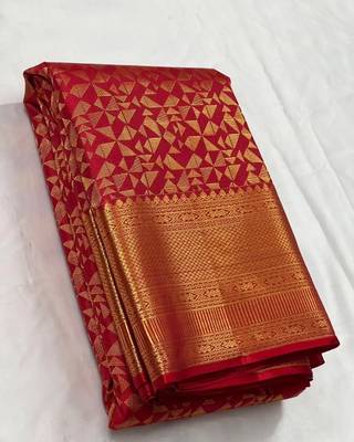 Red silk blend sarees with blouse piece 2