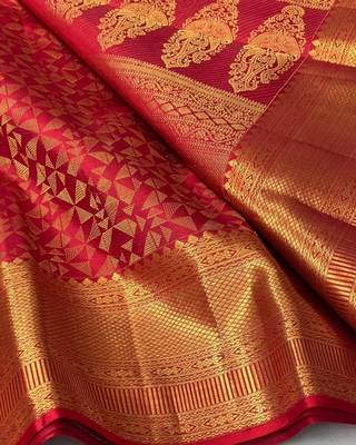 Red silk blend sarees with blouse piece 3